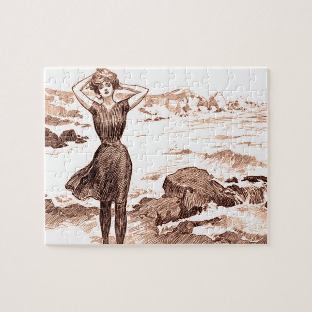 Mermaid Beach Gibson Girl Victorian Antique Jigsaw Puzzle (Horizontal)