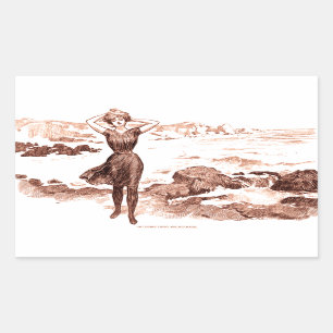 Mermaid Beach Gibson Girl Victorian Antique Rectangular Sticker