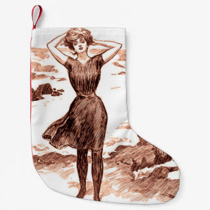 Mermaid Beach Gibson Girl Victorian Antique Small Christmas Stocking