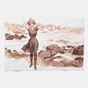 Mermaid Beach Gibson Girl Victorian Antique Tea Towel