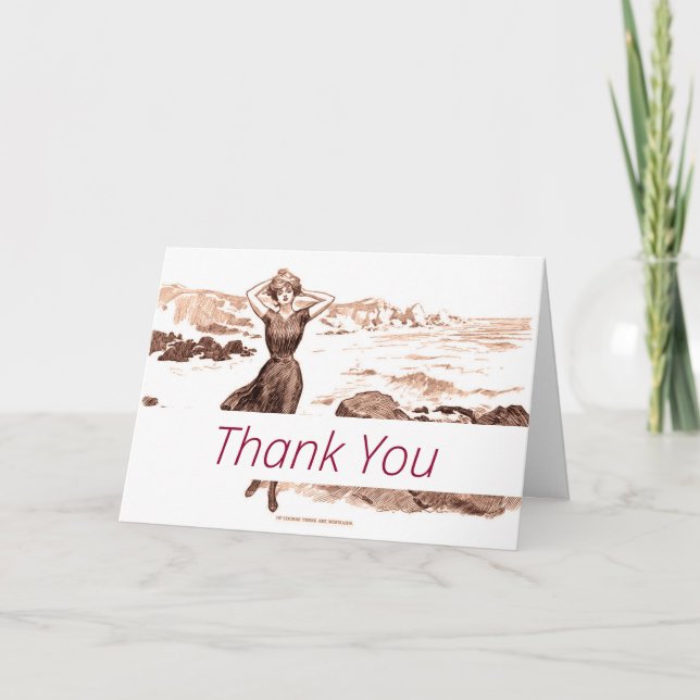 Mermaid Beach Gibson Girl Victorian Antique Thank You Card (Front)