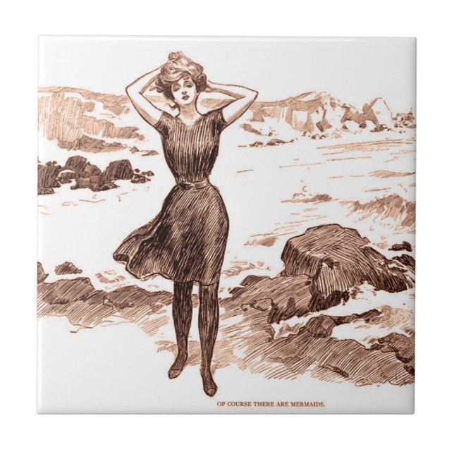 Mermaid Beach Gibson Girl Victorian Antique Tile (Front)
