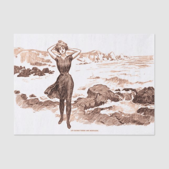 Mermaid Beach Gibson Girl Victorian Antique Tissue Paper (Front)