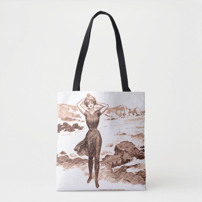 Mermaid Beach Gibson Girl Victorian Antique Tote Bag (Front)