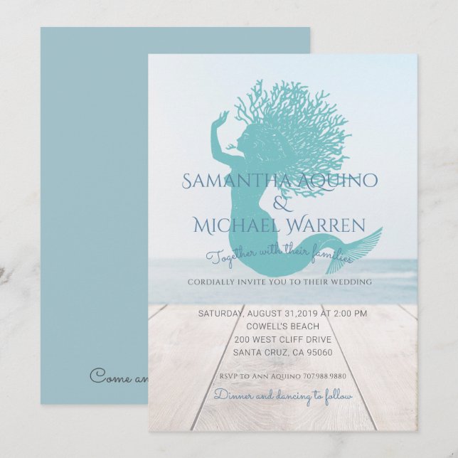 Mermaid Beach Or Lakeside Wedding Invitation (Front/Back)