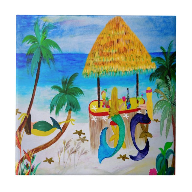 Mermaid Beach Tiki Bar Art Tile (Front)