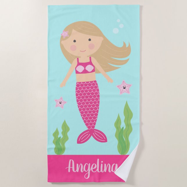 Mermaid Beach Towel |  Blonde Hair (Front)
