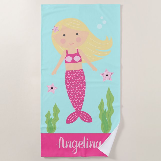 Mermaid Beach Towel |  Light Blonde Hair (Front)