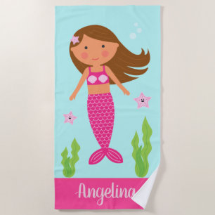 Mermaid Beach Towel  Medium Skin, Light Brown Hair
