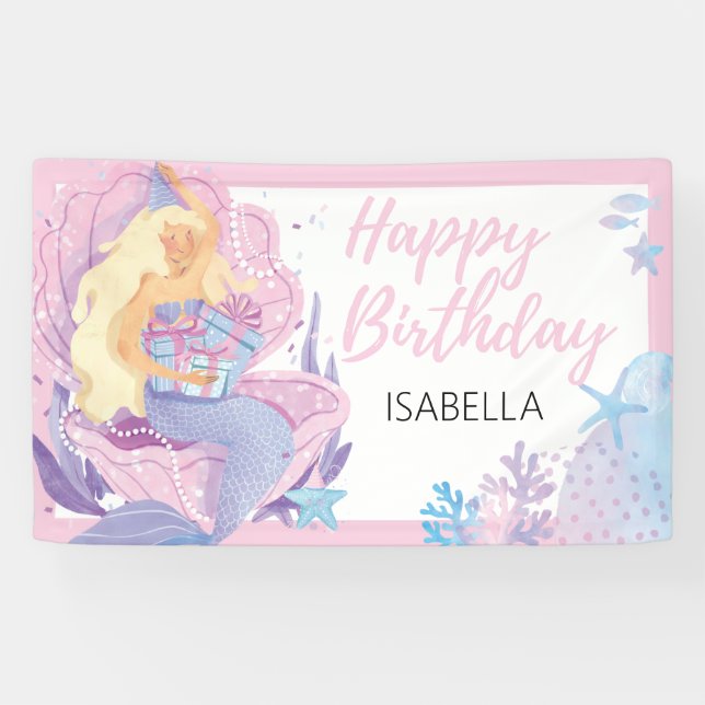 Mermaid Birthday Adventure Soft Pink Banner (Horizontal)