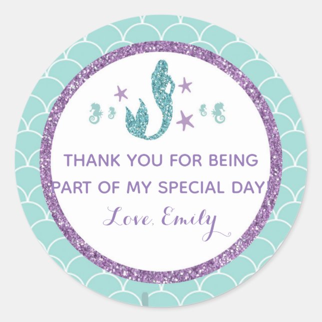 Mermaid birthday baby shower gift favour label (Front)
