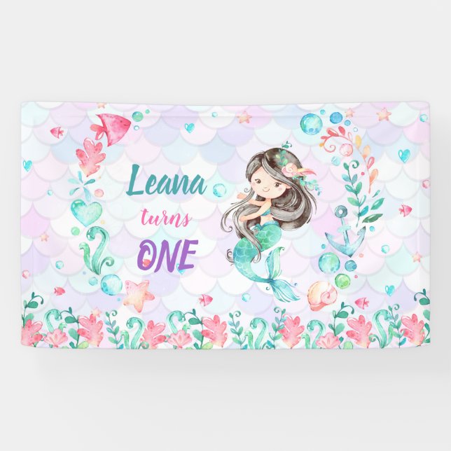 Mermaid Birthday Backdrop Banner (Horizontal)