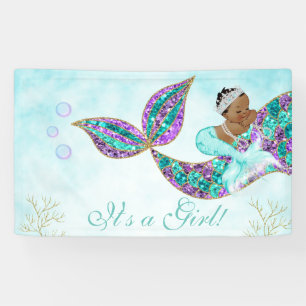 Mermaid Birthday backdrop Banner African American