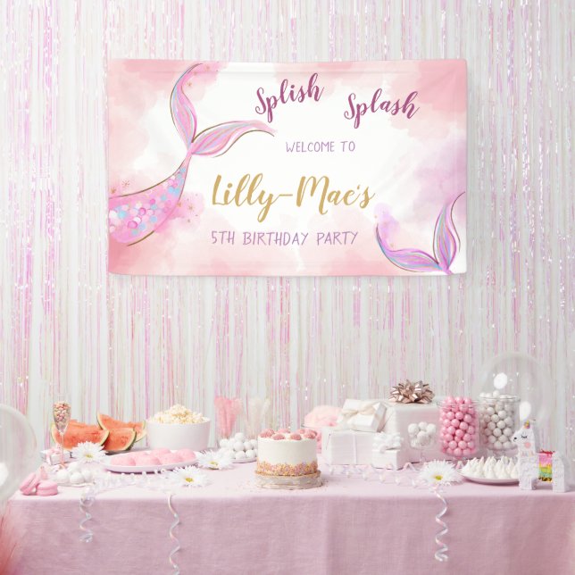 Mermaid Birthday Backdrop Girl Birthday Banner (Party)