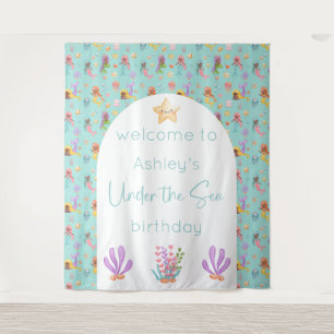 Mermaid Birthday Backdrop Tapestry