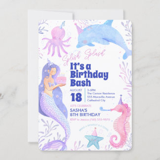Mermaid Birthday Bash Splish Splash Girls Party Invitation