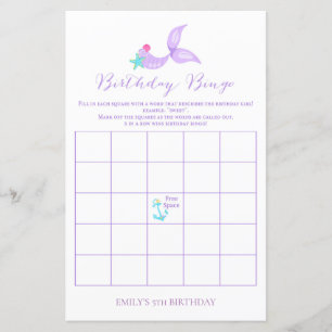 Mermaid Birthday Bingo