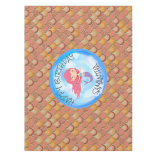 Mermaid birthday Brown Orange Scales Tablecloth