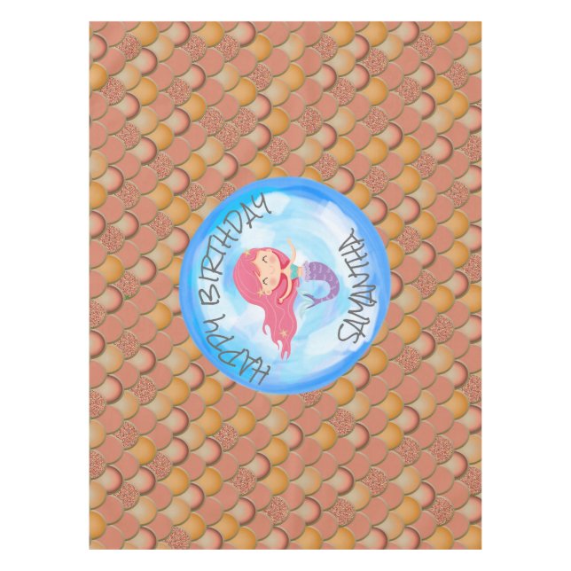 Mermaid birthday Brown Orange Scales  Tablecloth (Front)