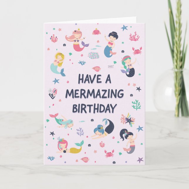 Mermaid Birthday Card for Girls (Front)