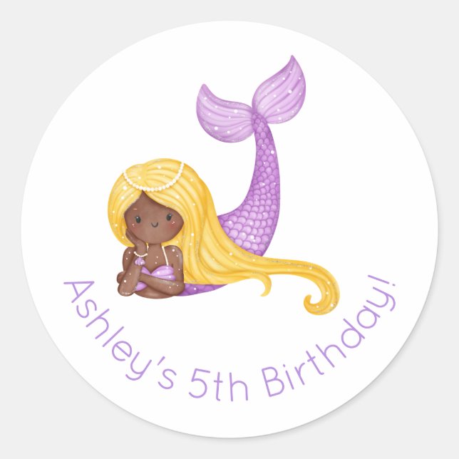 Mermaid Birthday Classic Round Sticker (Front)