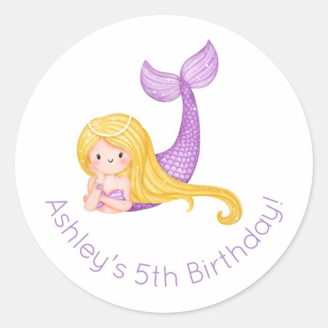 Mermaid Birthday Classic Round Sticker (Front)