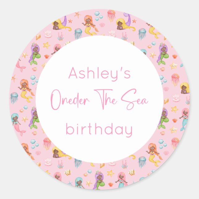Mermaid Birthday Classic Round Sticker (Front)