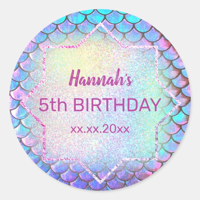 mermaid Birthday Classic Round Sticker (Front)