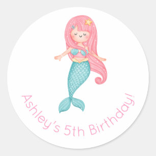 Mermaid Birthday Classic Round Sticker
