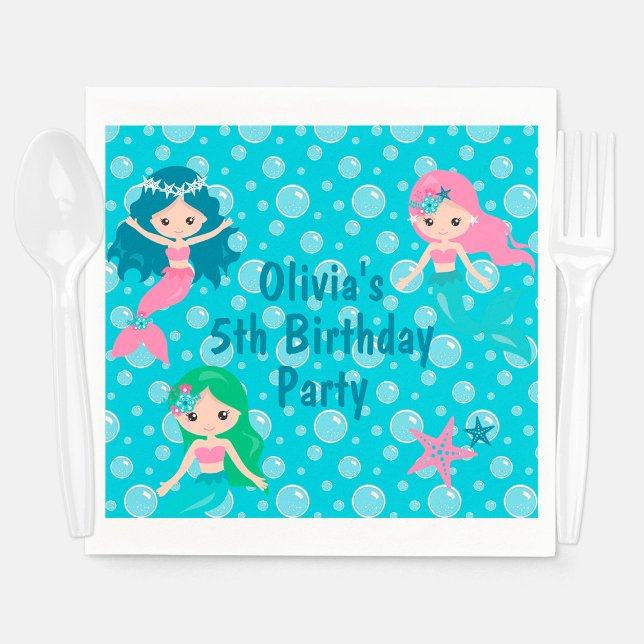 Mermaid Birthday Custom Ocean Party Napkin (Mermaid Birthday Party Personalized Kids Napkins
)
