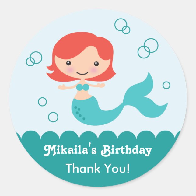 Mermaid Birthday Favour Sticker (Front)