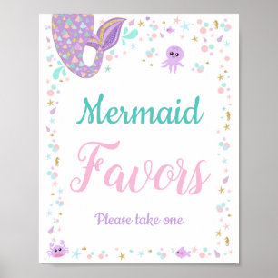 Mermaid Birthday Favours Baby Shower Sign Poster