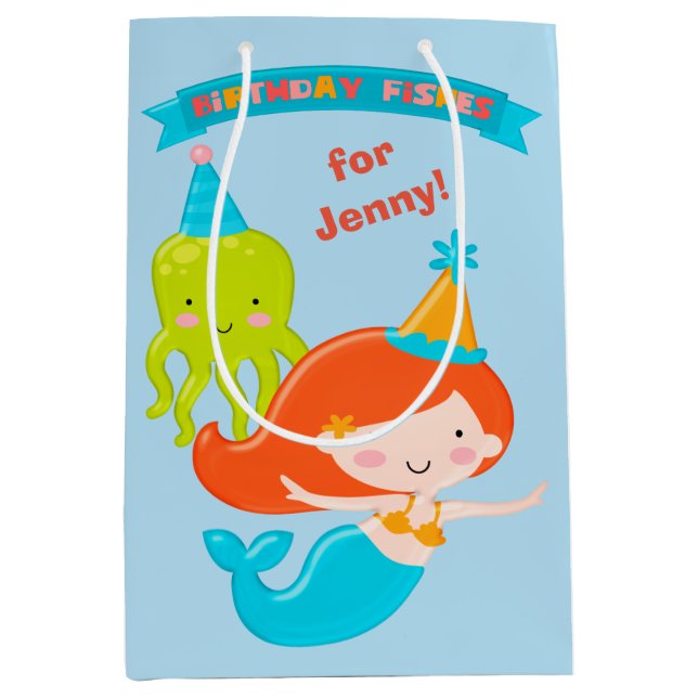 Mermaid Birthday Fishes Personalised Medium Gift Bag (Front)