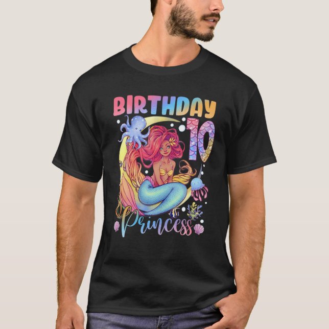 Mermaid Birthday Girl 10 Years Old 10Th Birthday P T-Shirt (Front)