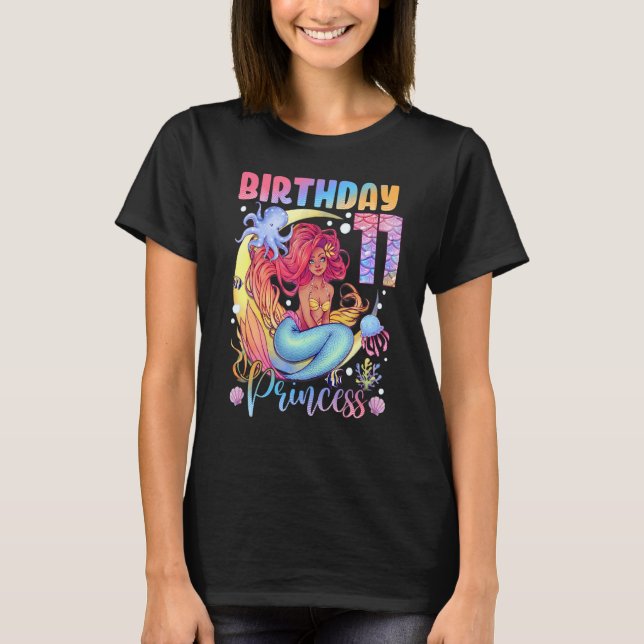 Mermaid Birthday Girl 11 Years Old 11th Birthday P T-Shirt (Front)