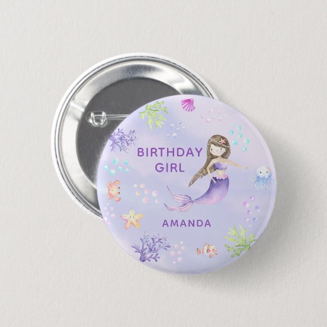 Mermaid Birthday GIRL 6 Cm Round Badge (Front & Back)