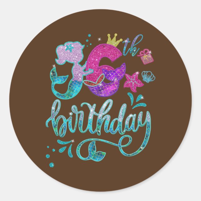 Mermaid Birthday Girl 6 Years Old 6th Bday Girl Classic Round Sticker (Front)