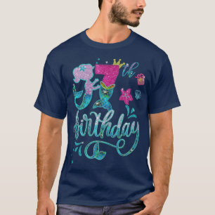 Mermaid Birthday Girl 7 Years Old 7th Bday Girl Em T-Shirt