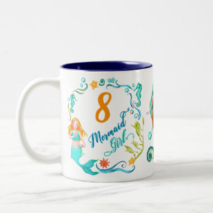Mermaid Birthday Girl. Personalise Any Age + Name Two-Tone Coffee Mug