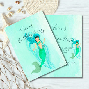 Mermaid Birthday Green Mermaid Tail Girly Invitation