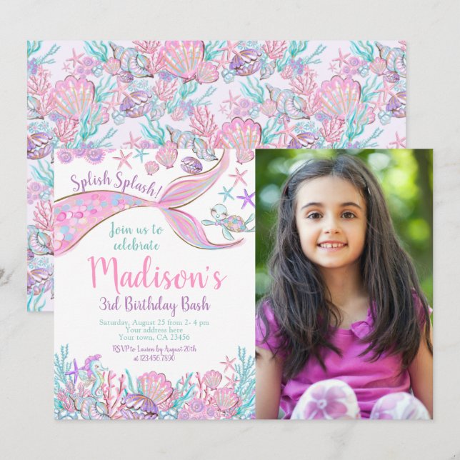 Mermaid Birthday Invitation (Front/Back)