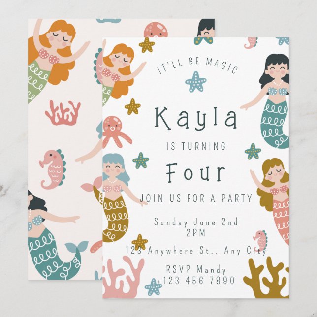Mermaid Birthday Invitation (Front/Back)