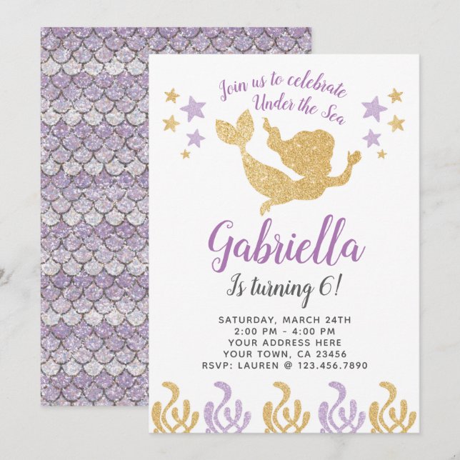 Mermaid Birthday Invitation (Front/Back)