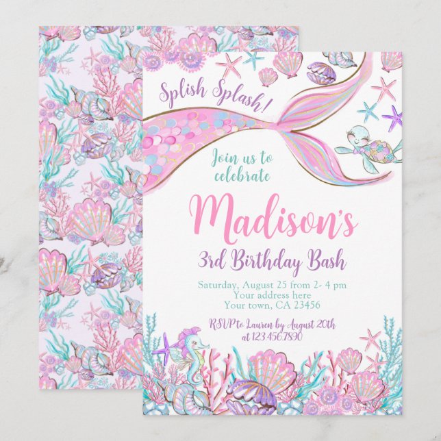 Mermaid Birthday Invitation (Front/Back)