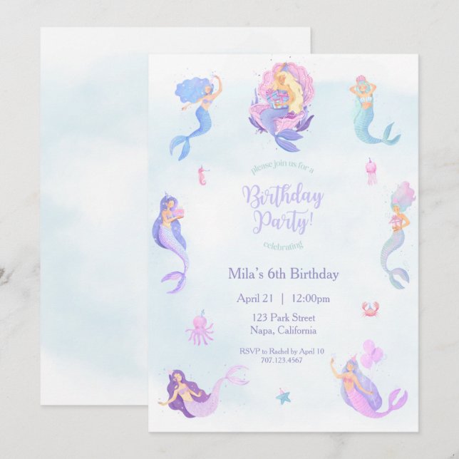 Mermaid Birthday Invitation (Front/Back)