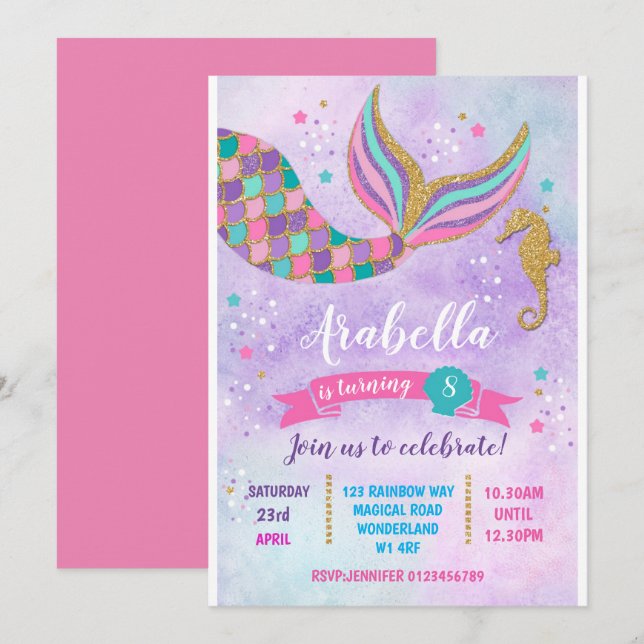 Mermaid Birthday Invitation (Front/Back)
