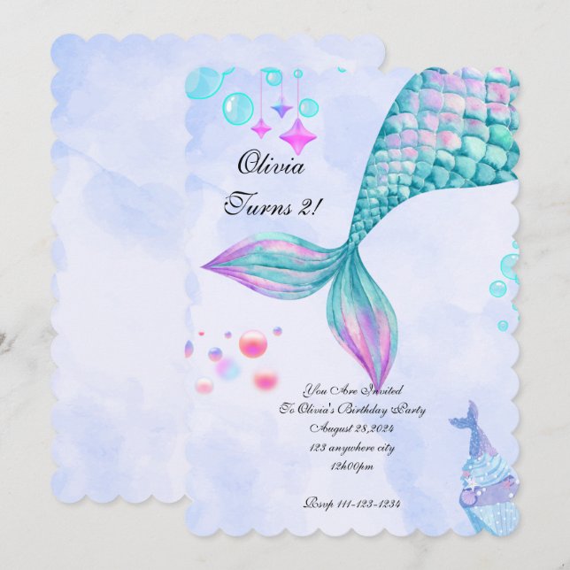 Mermaid Birthday Invitation (Front/Back)