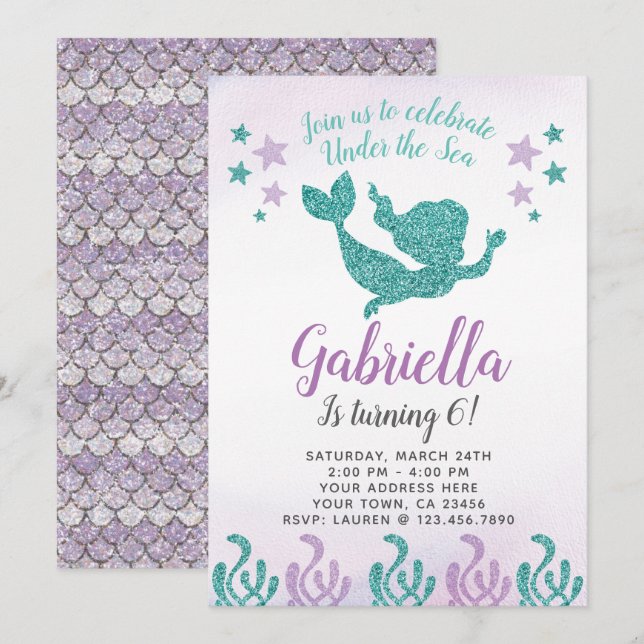 Mermaid Birthday Invitation (Front/Back)