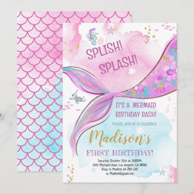 Mermaid Birthday Invitation (Front/Back)