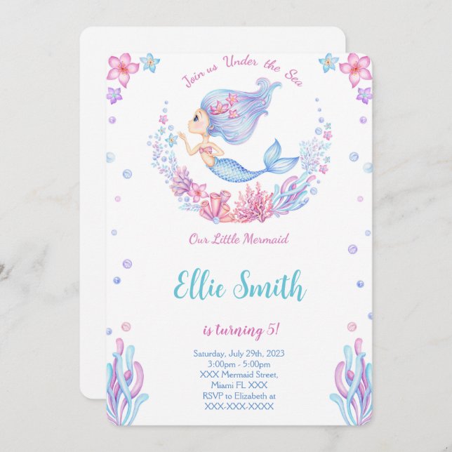 Mermaid Birthday Invitation (Front/Back)